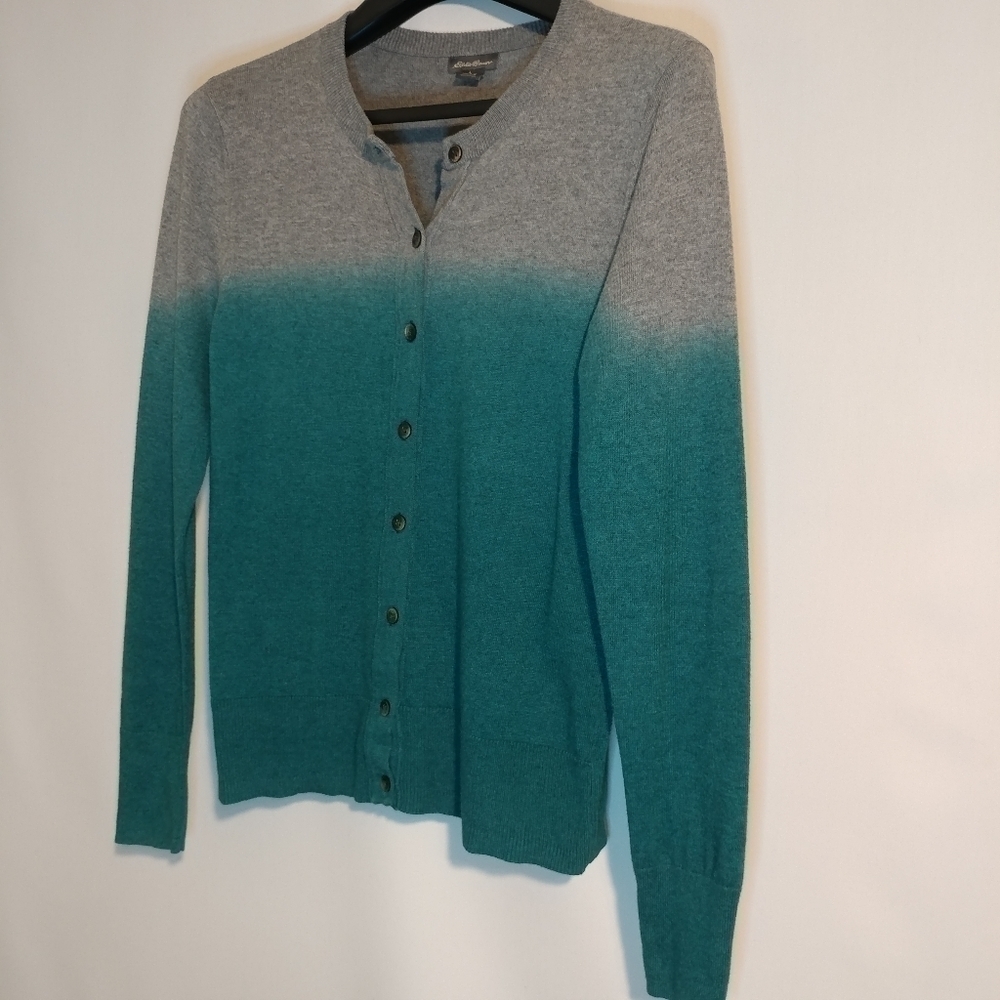 Eddie Bauer Gray and Teal Ombre Cardigan - Picture 2 of 7